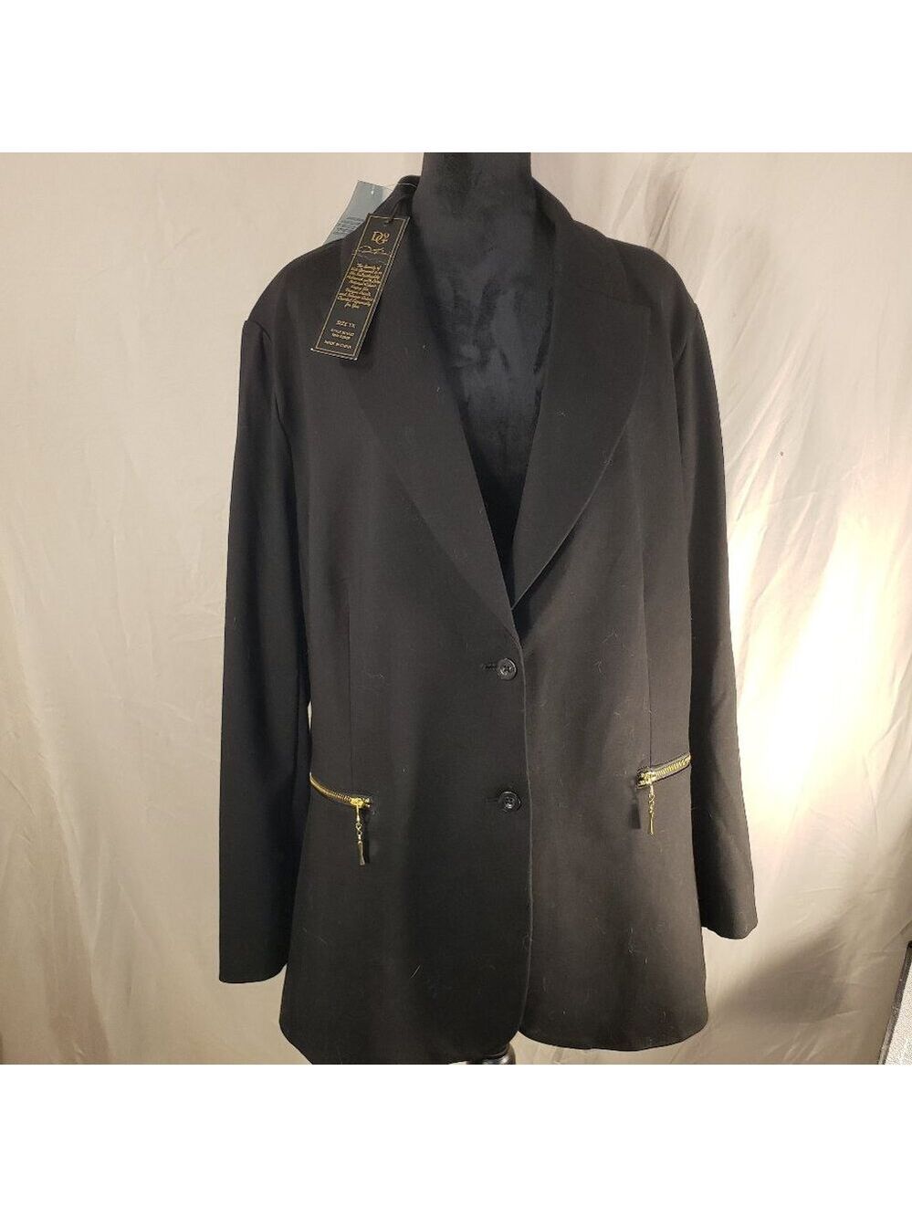NWT Diane Gilman D2G Black Oversized Jacket Coat Blazer w/Gold Accents - 1X